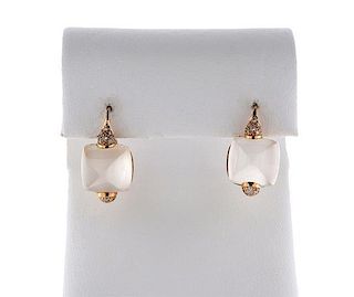 18K Gold Milky Gemstone Diamond Earrings