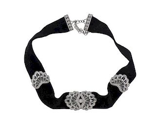 Platinum Diamond Velvet Choker Necklace
