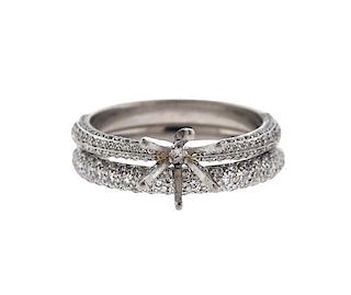 Platinum Diamond Engagement Wedding Ring Mounting Set