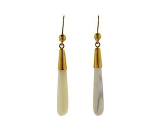 24K Gold White Stone Teardrop Earrings