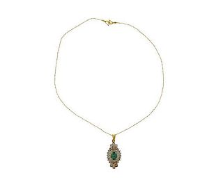 22k Gold Diamond Green Stone Necklace