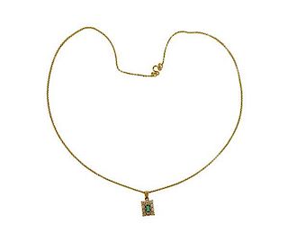 22K Gold Diamond Green Stone Pendant Necklace