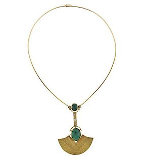 18K Gold Diamond Emerald Drop Necklace