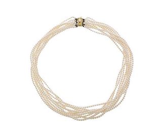 Mikimoto 14K Gold Pearl 9 Strand Necklace