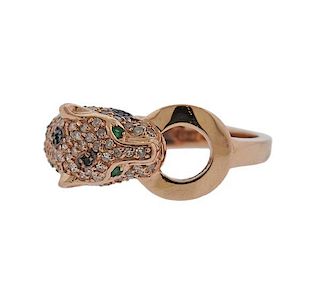 Effy 14K Gold Diamond Green Stone Panther Ring