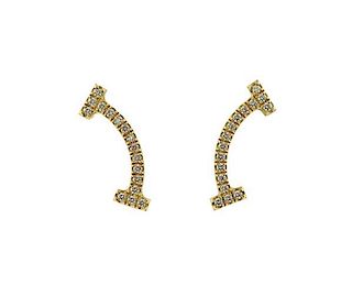 Tiffany &amp; Co 18K Gold Diamond T Smile Earrings
