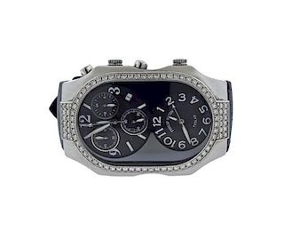 Philip Stein Teslar Steel Diamond Dual Time Watch