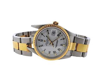 Rolex Date Roman Dial 18k Gold Steel Watch 15223