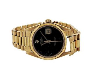 Rolex Datejust Black Dial 18k Gold Watch