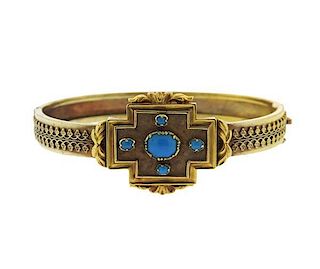 Continental 14K Gold Blue Stone Bangle Bracelet
