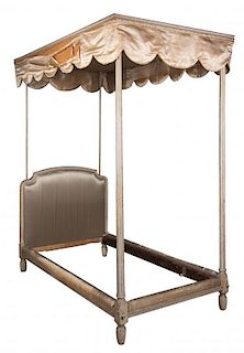 A Louis XVI Style Painted Tester Bed Height 94 1/2 x width of canopy 48 1/2 inches.