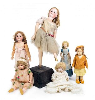 A Group of Six Dolls Height of tallest 45 inches.