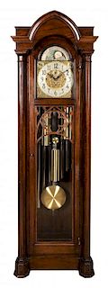 A German Mahogany Nine-Tube Tall Case Clock Height 79 1/4 inches.