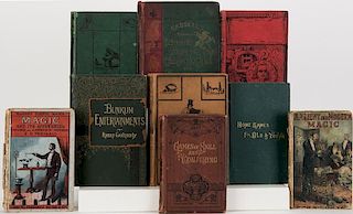Lot of Nine Antiquarian Volumes on Conjuring, Recreations, and Amusement.