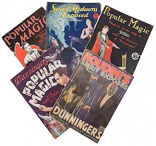Group of 5 Magic Pulps by or on Houdini, Dunninger, Thurston, and Others.