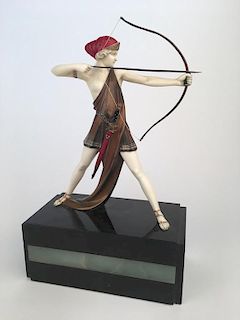 Ferdinand Preiss (Johann Philipp Ferdinand Preiss, German:1892-1943). A polychromed figure of "Diana The Huntress" with her b
