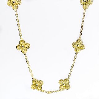 Van Cleef & Arpels 18 Karat Yellow Gold Alhambra Necklace.