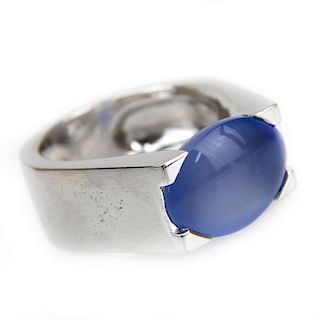 Cartier 18 Karat White Gold and Oval Cabochon Chalcedony Ring.