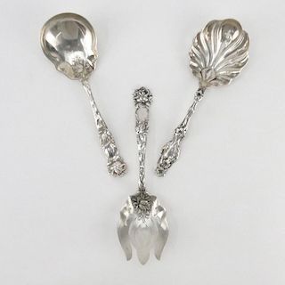 Collection of Three (3) Antique Art Nouveau Repoussé Sterling Silver Serving Pieces.