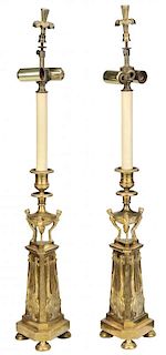 Pair of Bronze Candlesticks Converted To Lamps