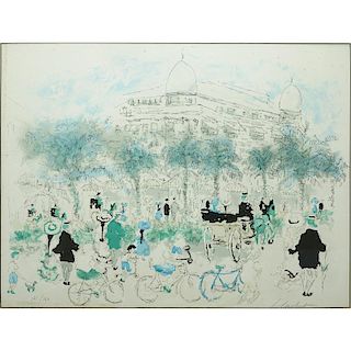 Urbain Huchet, French (B.1930) "French Scene" Color Lithograph Pencil Signed and Numbered 151/350.