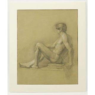 18th Century European School Charcoal With White Highlights “Academic Drawing of Male Nude”