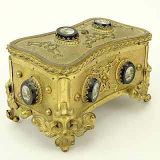 Antique Victorian Style Gilt Brass Micro Mosaic Box.