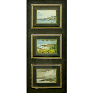 Barbara Von Seida, New Zealand (20th Century) Triptych Watercolours of Ocean Views in a Single Frame.