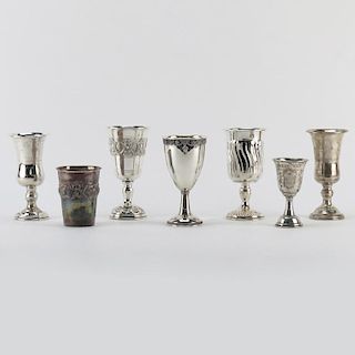 Collection of Seven (7) Sterling Silver, 800 Silver and Silver Plate Judaica Cups.