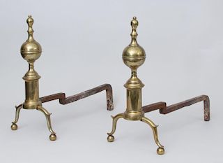 PAIR OF FEDERAL BRASS ANDIRONS, R. WITTINGHAM