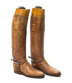 A Pair of Men's Leather Riding Boots Height of boot 19 inches.