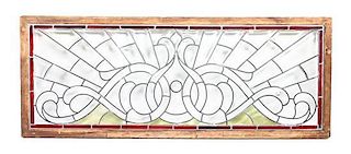 A Leaded Glass Window Height 20 3/4 x width 52 3/4 inches (overall).
