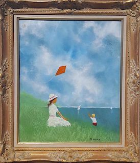Impressionist Style Enamel on copper Girl with Kite