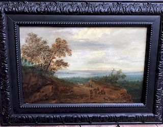 Old Master Dutch Landscape painting with figures on road