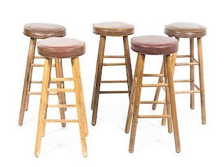 Five Contemporary Faux Leather Upholstered Stools Height 29 1/2 inches.