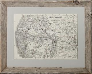 A Decorative Map of States and Territories West of Missouri Height 16 x width 22 1/2 inches.
