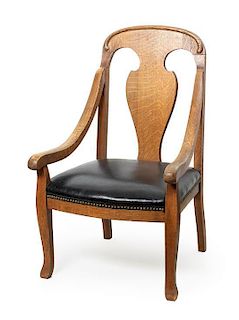 A Leather Upholstered Armchair Height 39 inches.