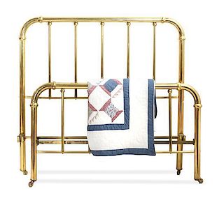 A Brass Spindle Bed and Quilt Height of headboard 51 inches.