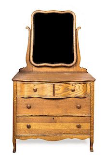 An American Oak Dresser with Mirror Height 68 x width 38 x depth 31 inches.