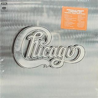 A Chicago II Sealed Promotional LP with Music Book Height of largest frame 14 3/4 x width 27 7/8 inches.
