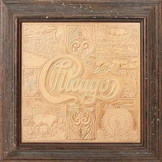 A Chicago VII Promotional Sealed LP Height of frame 17 x width 17 inches.
