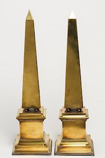 Mid-Century Tabletop Obelisks- Large Brass Pair