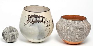 Acoma Pueblo Pottery Pieces- 3 Vases
