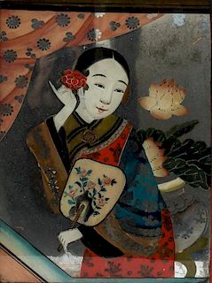Chinese Reverse Glass Painting of Young Girl