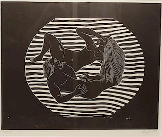 Victor Delfin (Peruvian, b 1927)- Erotic Linocut