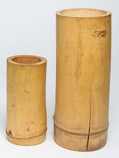 2 Asian Bamboo Brushpots