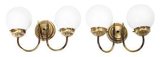 A Pair of American Brass Two Light Sconces
