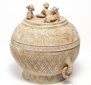 Chinese Archaistic Incised Clay Covered Pot