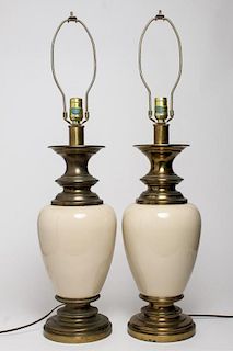 Pair of Brass & White Porcelain Lamps