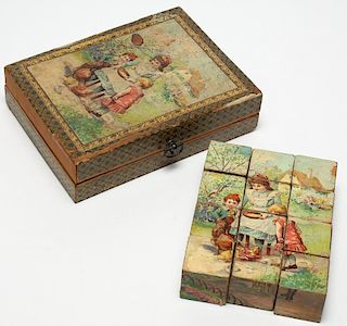 19th C. German Toy Lithographed Puzzle Blocks